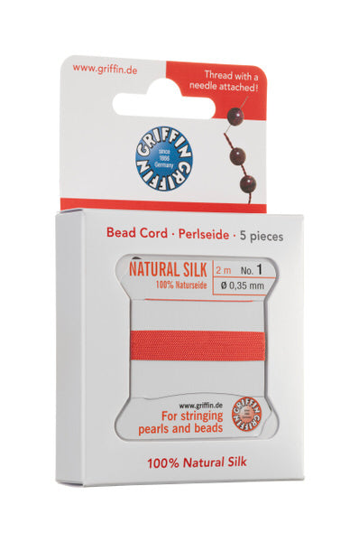 Griffin™ Bead Cord Nº 14 – 1.02 mm | Pack of 5 | Natural Silk, NylonPower | Multiple Colors | With Needle