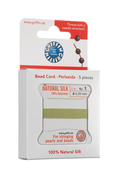 Griffin™ Bead Cord Nº 14 – 1.02 mm | Pack of 5 | Natural Silk, NylonPower | Multiple Colors | With Needle
