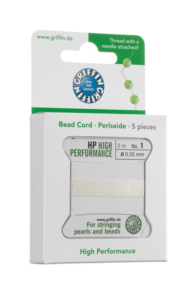 Griffin™ Bead Cord Nº 14 – 1.02 mm | Pack of 5 | Natural Silk, NylonPower | Multiple Colors | With Needle