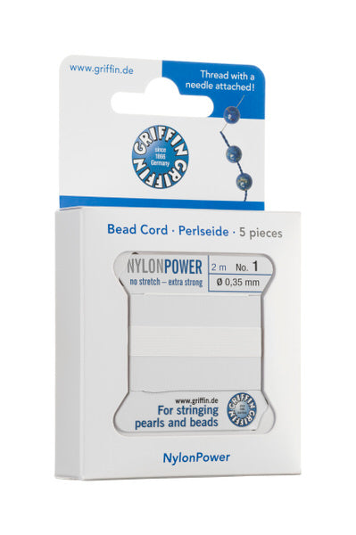 Griffin™ Bead Cord Nº 14 – 1.02 mm | Pack of 5 | Natural Silk, NylonPower | Multiple Colors | With Needle