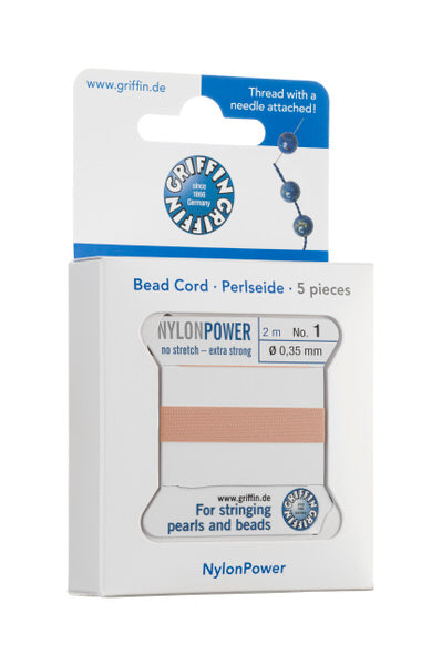 Griffin™ Bead Cord Nº 14 – 1.02 mm | Pack of 5 | Natural Silk, NylonPower | Multiple Colors | With Needle