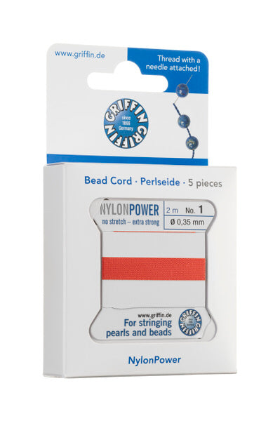 Griffin™ Bead Cord Nº 14 – 1.02 mm | Pack of 5 | Natural Silk, NylonPower | Multiple Colors | With Needle