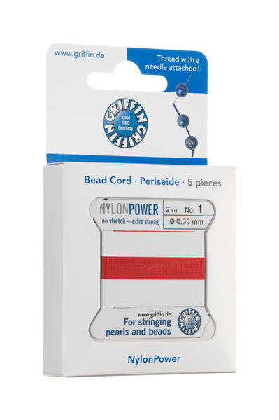 Griffin™ Bead Cord Nº 14 – 1.02 mm | Pack of 5 | Natural Silk, NylonPower | Multiple Colors | With Needle