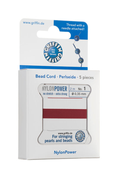 Griffin™ Bead Cord Nº 14 – 1.02 mm | Pack of 5 | Natural Silk, NylonPower | Multiple Colors | With Needle