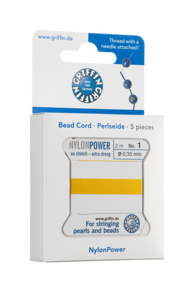 Griffin™ Bead Cord Nº 14 – 1.02 mm | Pack of 5 | Natural Silk, NylonPower | Multiple Colors | With Needle