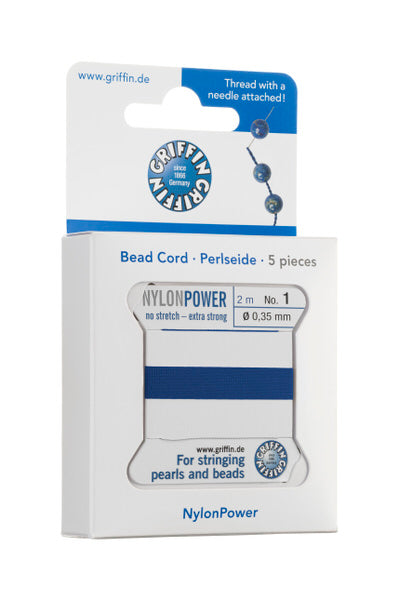 Griffin™ Bead Cord Nº 14 – 1.02 mm | Pack of 5 | Natural Silk, NylonPower | Multiple Colors | With Needle