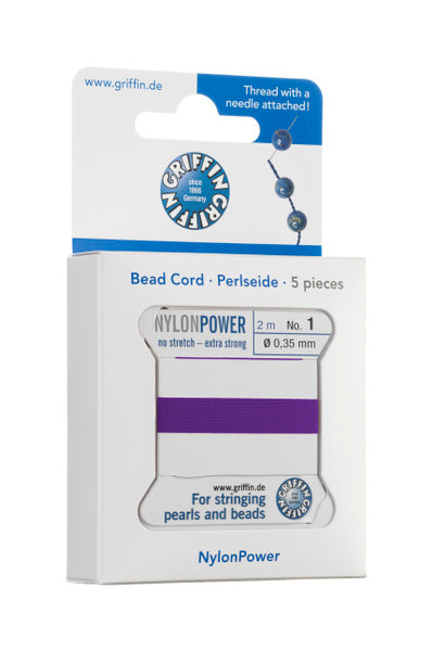 Griffin™ Bead Cord Nº 14 – 1.02 mm | Pack of 5 | Natural Silk, NylonPower | Multiple Colors | With Needle