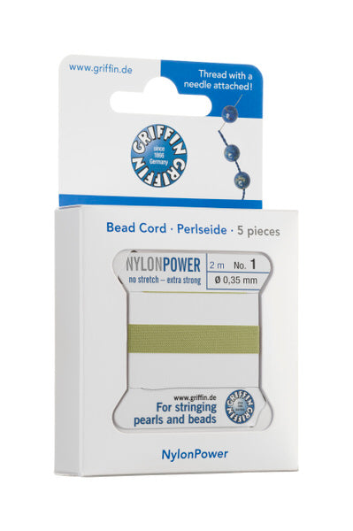 Griffin™ Bead Cord Nº 14 – 1.02 mm | Pack of 5 | Natural Silk, NylonPower | Multiple Colors | With Needle