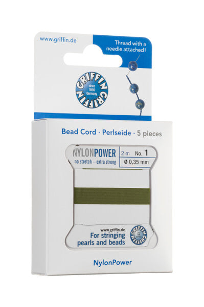 Griffin™ Bead Cord Nº 14 – 1.02 mm | Pack of 5 | Natural Silk, NylonPower | Multiple Colors | With Needle