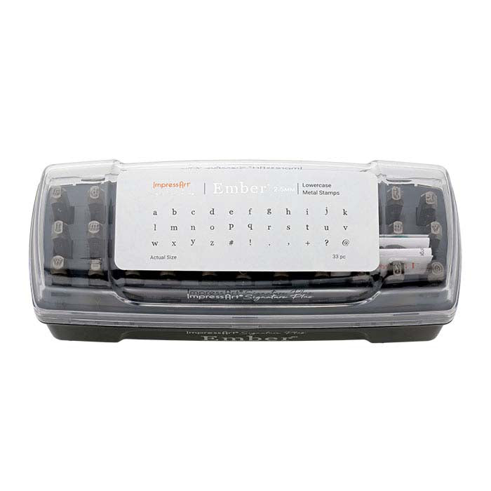 סט חותמות עיצוב ImpressArt®, אלפבית Ember באותיות קטנות, תווים בגודל 2.5 מ"מ