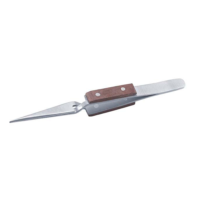 Short Stainless Steel Straight Cross-Lock Tweezers with Fiber-Grip Handles