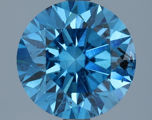 Laboratoriedyrket diamant 2,70 ct, rund, blå, SI2