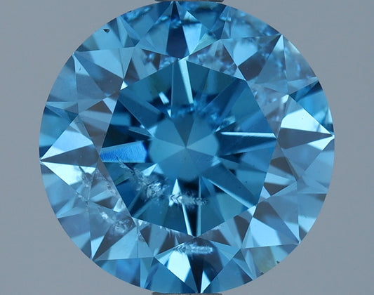 Laboratoriedyrket diamant 2,38 ct, rund, blå, I1