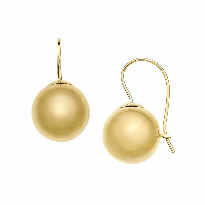 14K Yellow Gold Earrings with Beaded Drop