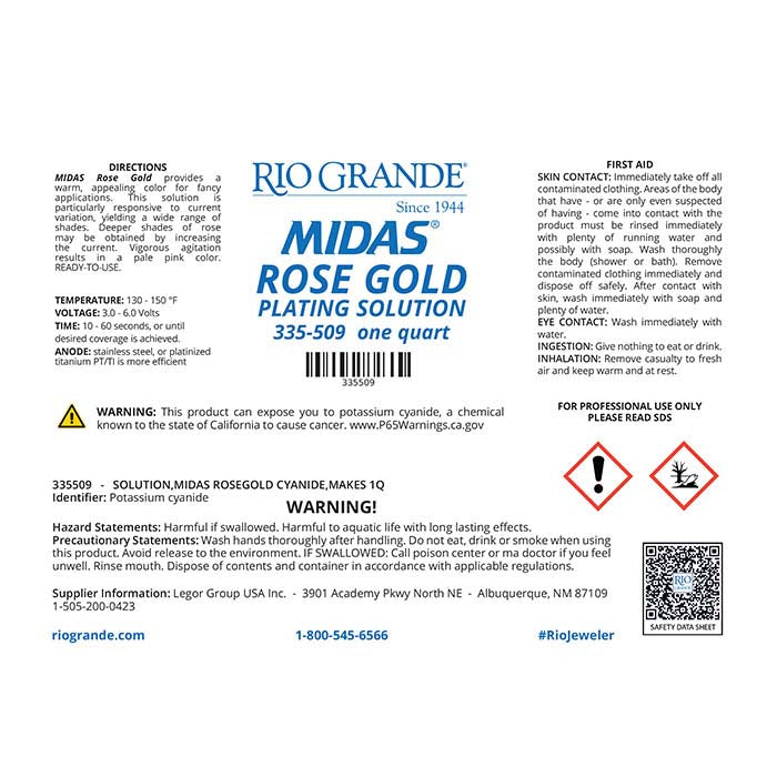 Solution de placage or rose Midas®, à base de cyanure