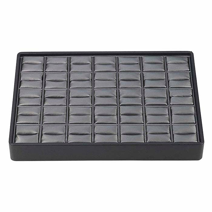 Black and Steel Faux Leather Stackable 35-Ring Tray