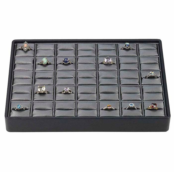 Black and Steel Faux Leather Stackable 35-Ring Tray