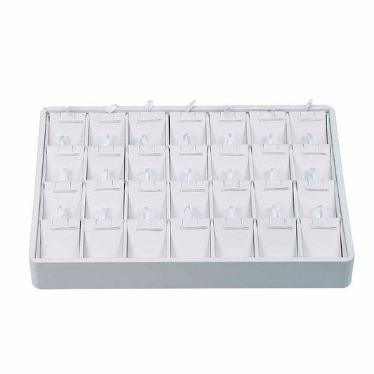White Faux Leather Stackable 28-Compartment Pendant or Earring Tray