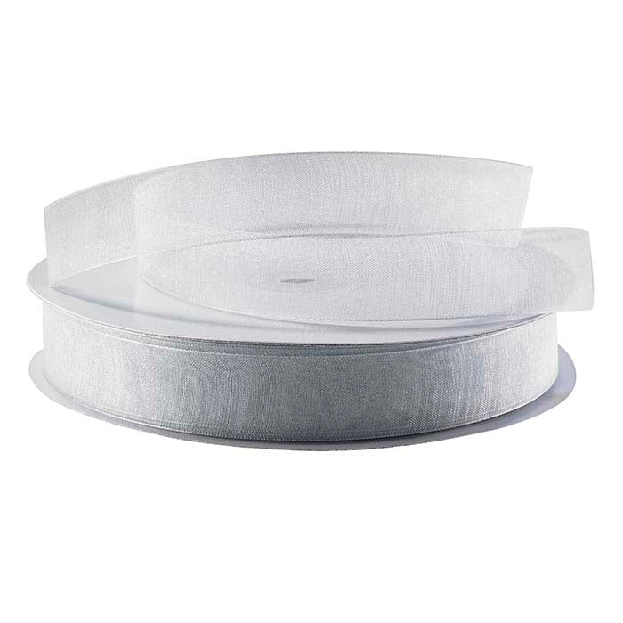 Srebrna organza, przezroczysta wstążka