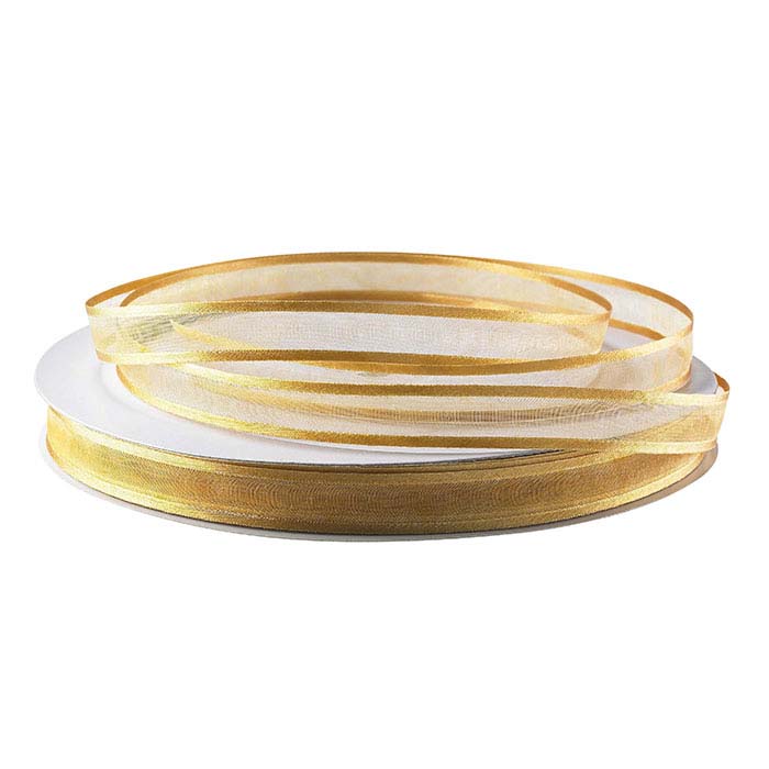 Guld Organza Band med Kant, 100 yards.