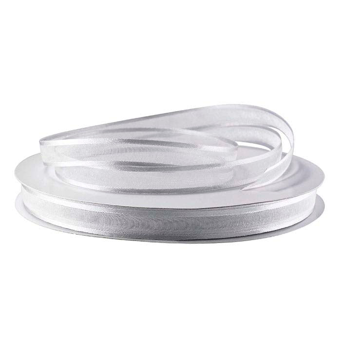 Silver Organza Ribbon with Trim, 100 yds.