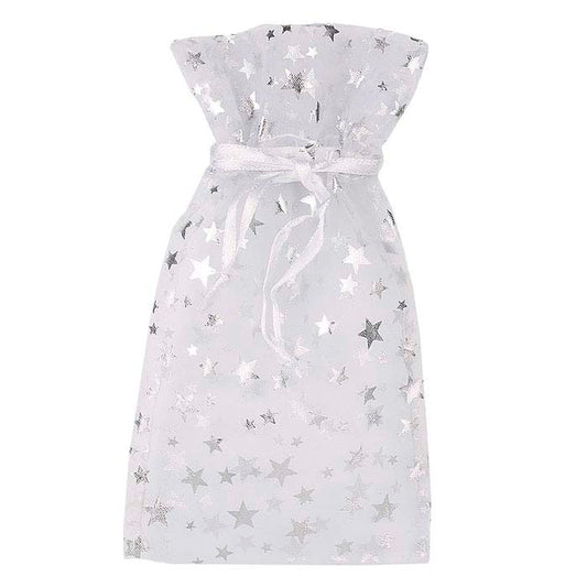 White Organza and Silver Star 76.2mm x 139.7mm Pouch