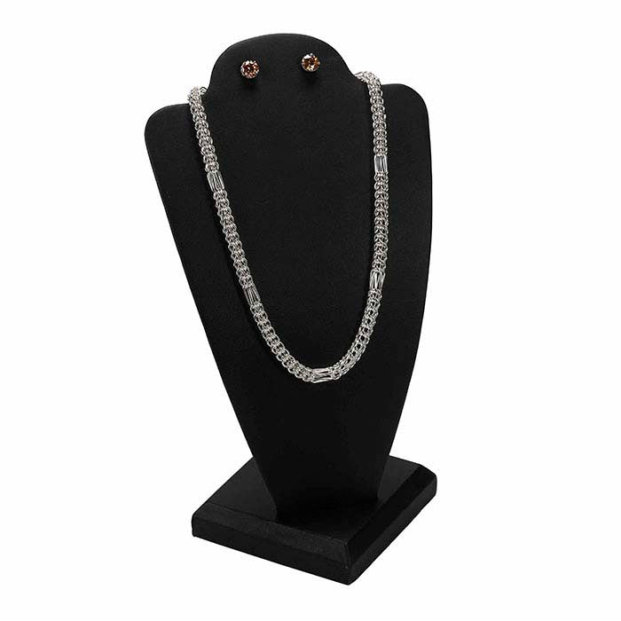 Black Faux Leather Combination Necklace and Earring Bust Display