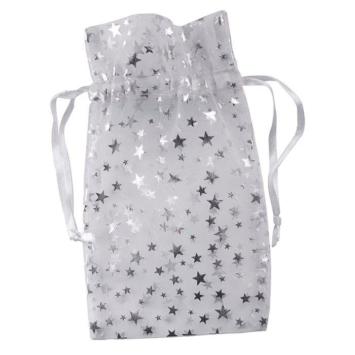 White Organza and Silver Star 101.6mm x 165.1mm Pouch