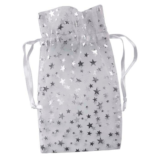 White Organza and Silver Star 101.6mm x 165.1mm Pouch