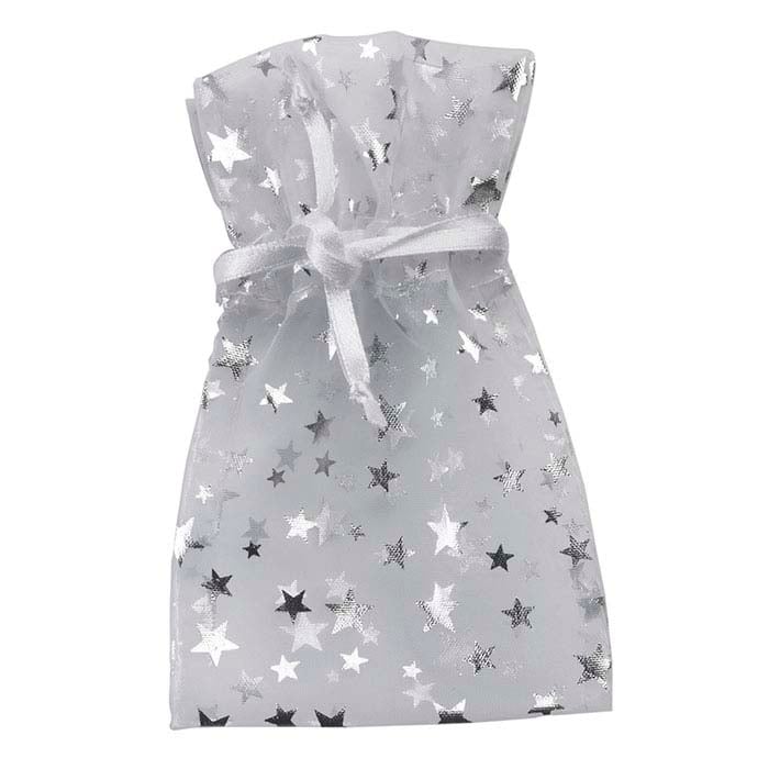 White Organza and Silver Star 69.85mm x 101.6mm Pouch
