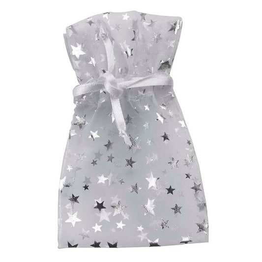 White Organza and Silver Star 69.85mm x 101.6mm Pouch
