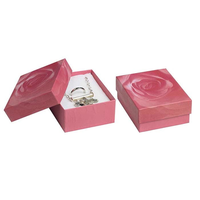 Caja de regalo para anillo o colgante con cubierta de papel rosa