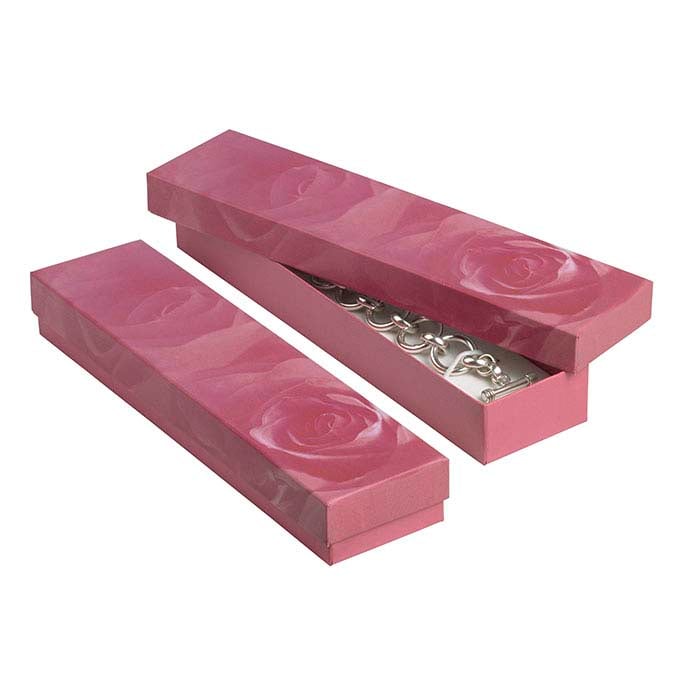 Gaveæske til armbånd med pink rosedæksel i papir