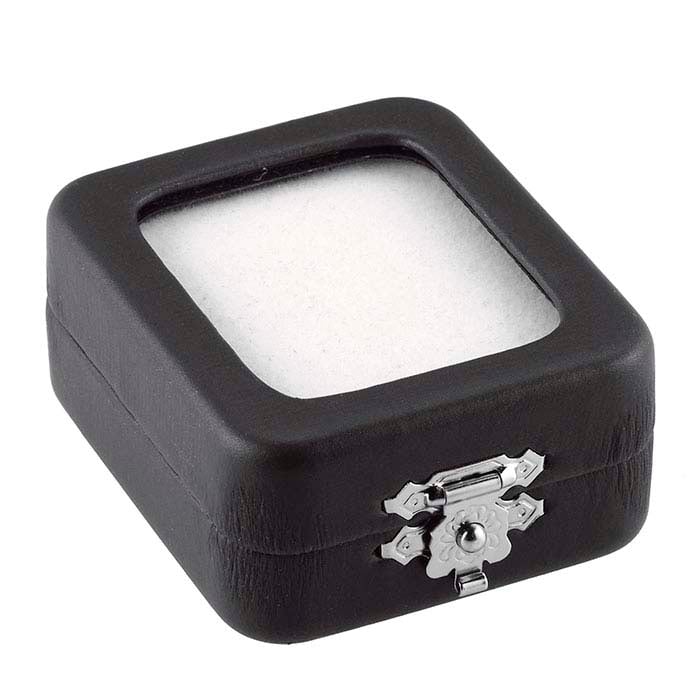 Black Faux Leather Gemstone Box with Glass Lid and Reversible Insert