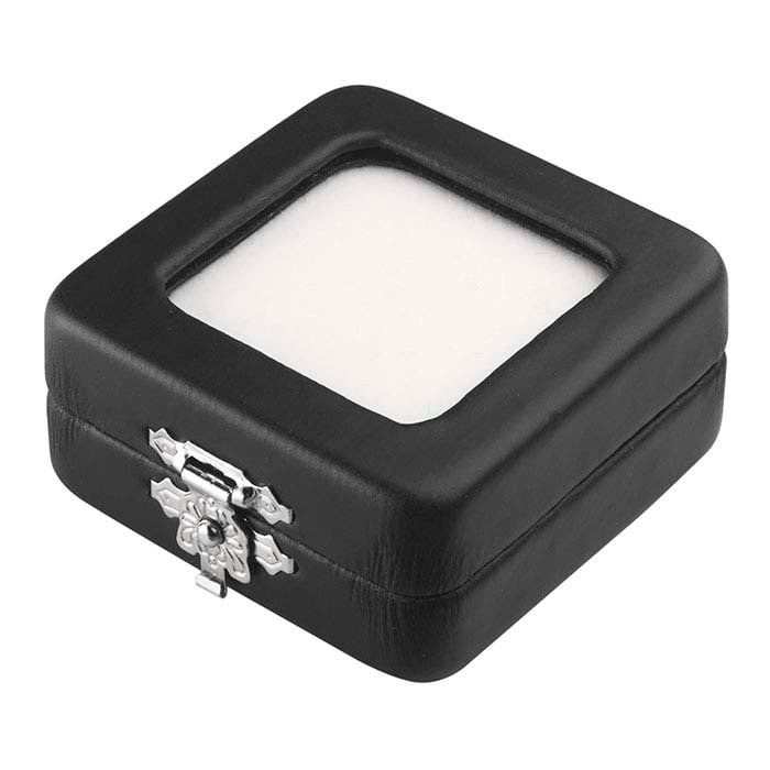 Black Faux Leather Gemstone Box with Glass Lid and Reversible Insert