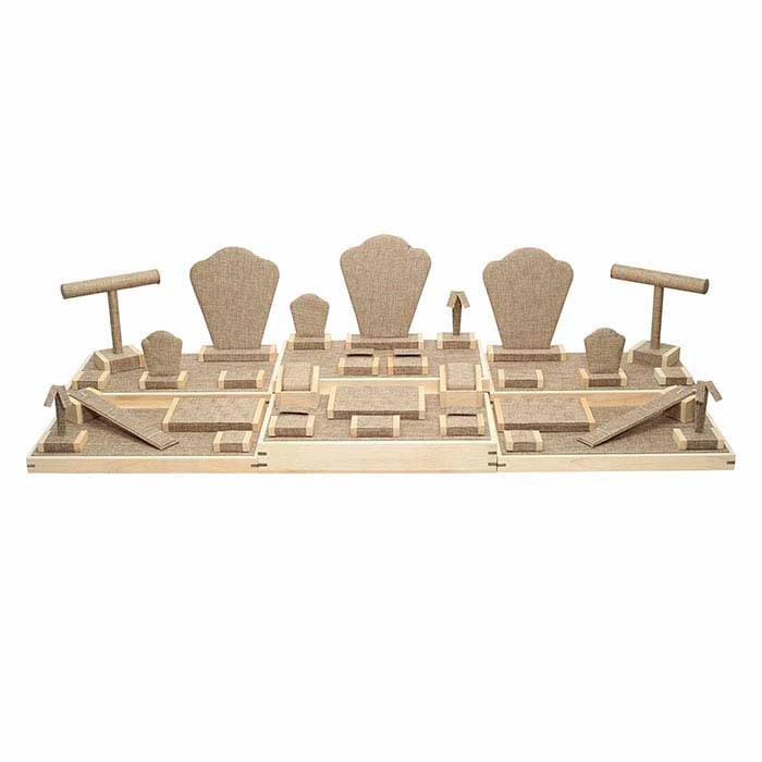 Burlap Travel Display Collection with Wood Trim, 35-Piece