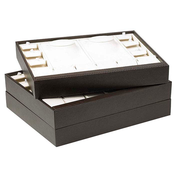 Brown Faux Leather Stackable Combination Tray