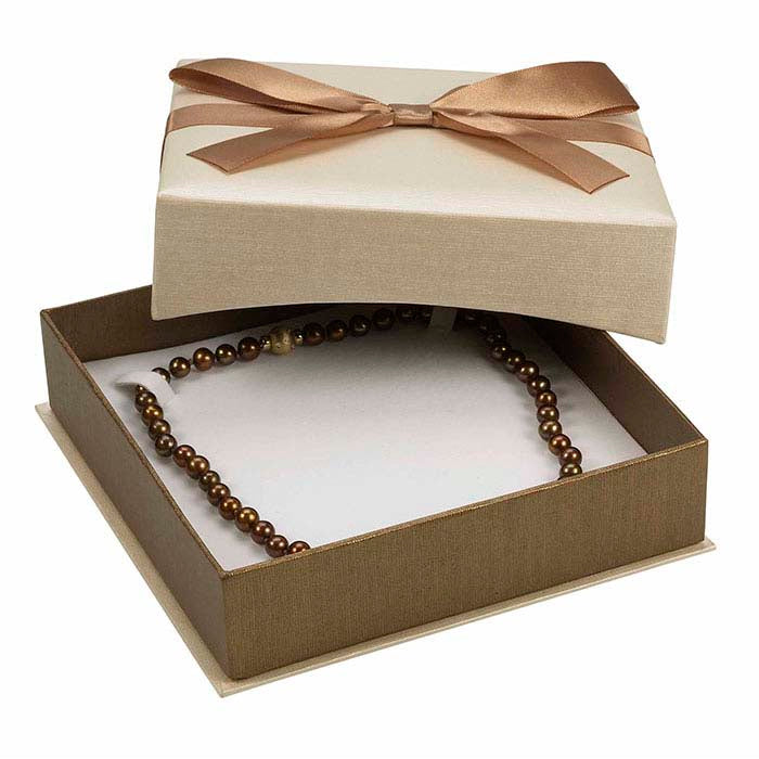 Ribbon-Wrapped Linen Paper Necklace Gift Box