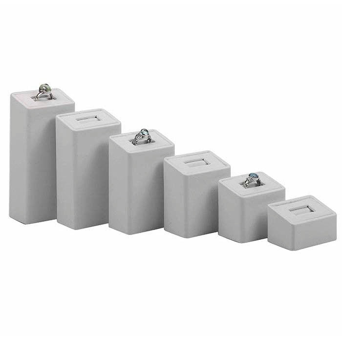 White Faux Leather Rectangle Pedestal Ring Display Set