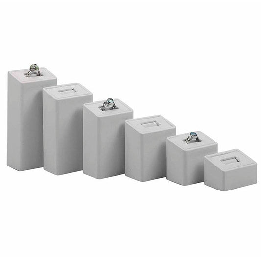 White Faux Leather Rectangle Pedestal Ring Display Set