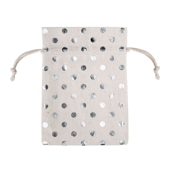Natural Cotton 88.9mm x 127.0mm Pouch with Silver Dots