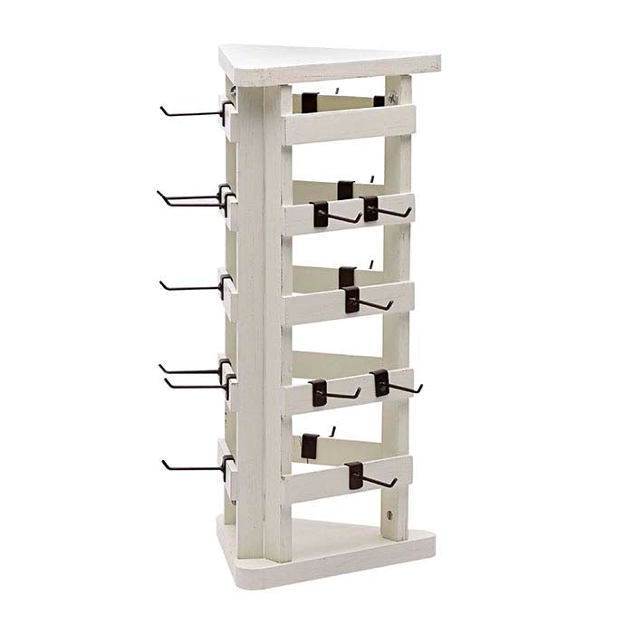 Rustic Cream Distressed Wood Three-Sided Rotating Jewelry Card Display