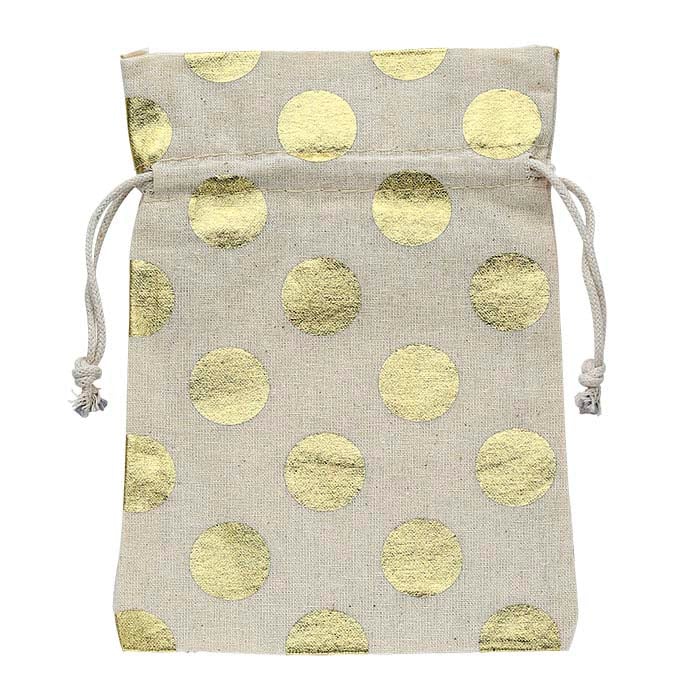 Natural Cotton 127.0mm x 177.8mm Pouch with Gold Dots