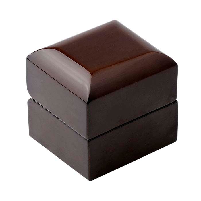 Glossy Brown Wood Lighted Ring Box