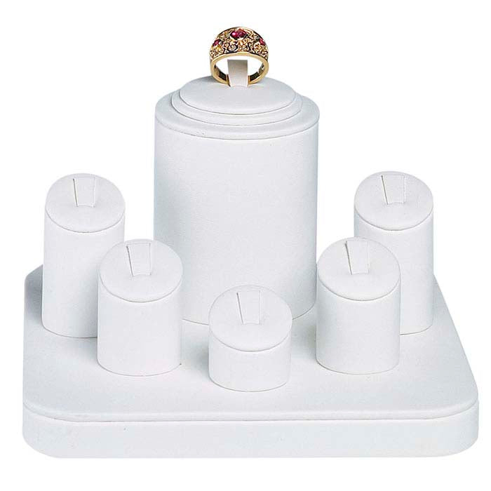 White Faux Leather Pedestal Six-Ring Display