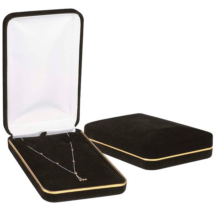 Black Velveteen Gold-Rimmed Necklace Gift Box