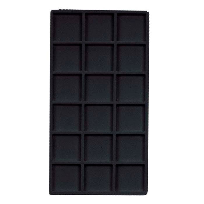 Inserto per vassoio in plastica nera floccata a 18 scomparti