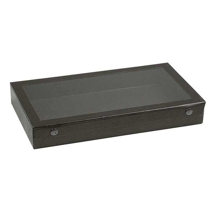 Black Textured-Paper Full-Size Tray with View-Top Snap-Close Lid