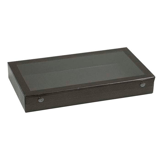 Black Textured-Paper Full-Size Tray with View-Top Snap-Close Lid