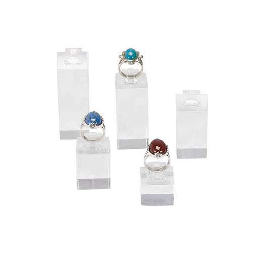 Clear Acrylic Square Pedestal Ring Display Set
